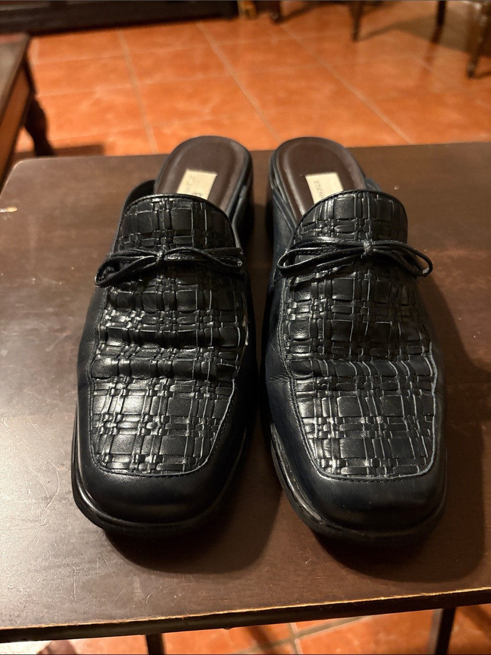Etienne Aigner Black Woven Leather Slip-On Loafers
